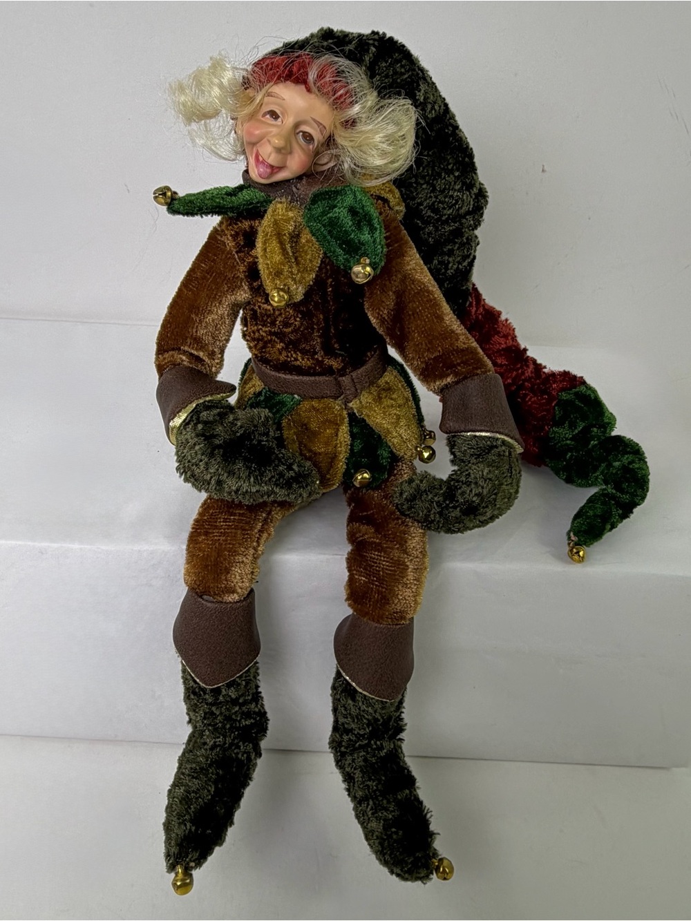Vintage Christmas Elf Pixie Knee Hugger Shelf Sitter Hanging Ornament Poseable - Picture 6 of 13